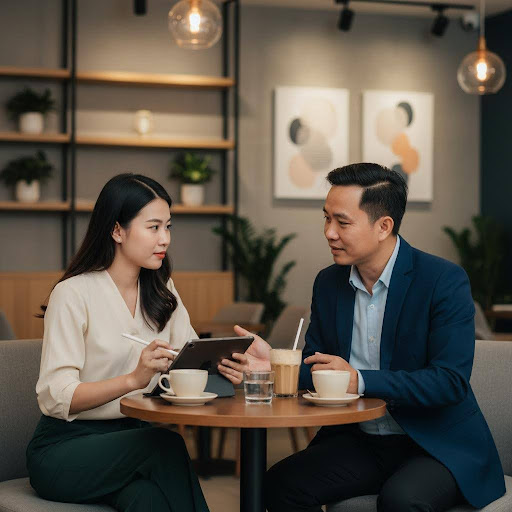 Đại diện kinh doanh giới thiệu sản phẩm, dịch vụ và giải pháp phù hợp với nhu cầu khách hàng.