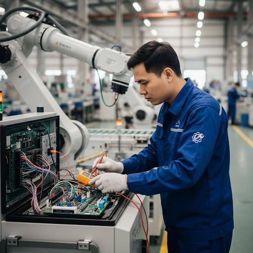 Nhân viên kỹ thuật thực hiện các công việc bảo trì, sửa chữa và khắc phục sự cố hệ thống.