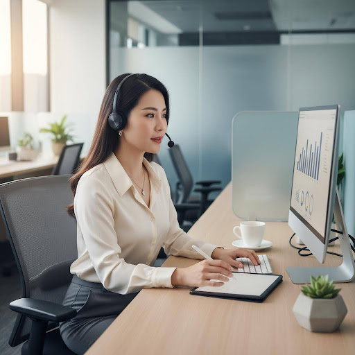 Hình ảnh một nhân viên Telesales chuyên nghiệp, tận tâm trong công việc là biểu tượng cho vai trò không thể thiếu của họ trong kinh doanh hiện đại.